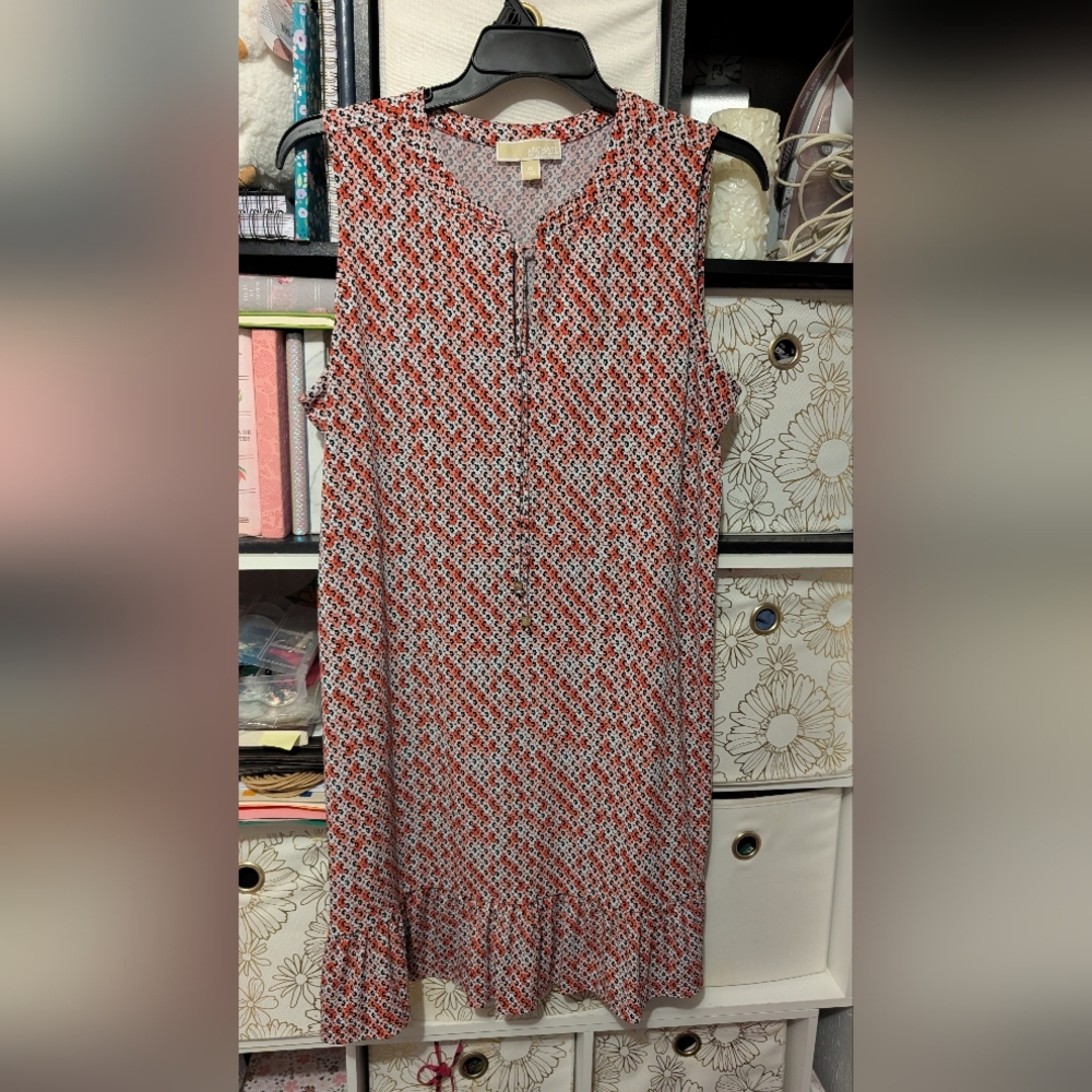 Michael Kors Sleeveless Red and White Patterned Blouse
